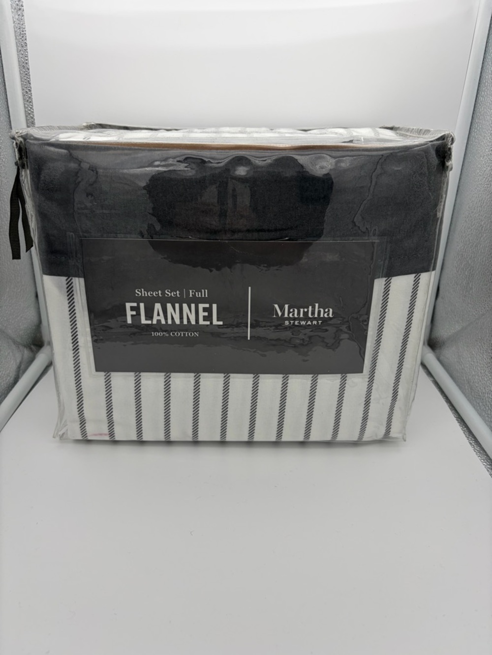 Martha Stewart Black and White Striped Flannel Full Sheet Set